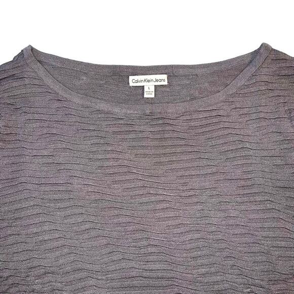 Calvin Klein Jeans Womens Pullover Sweater Textured Knit Short Sleeve Gray Large - Picture 7 of 14